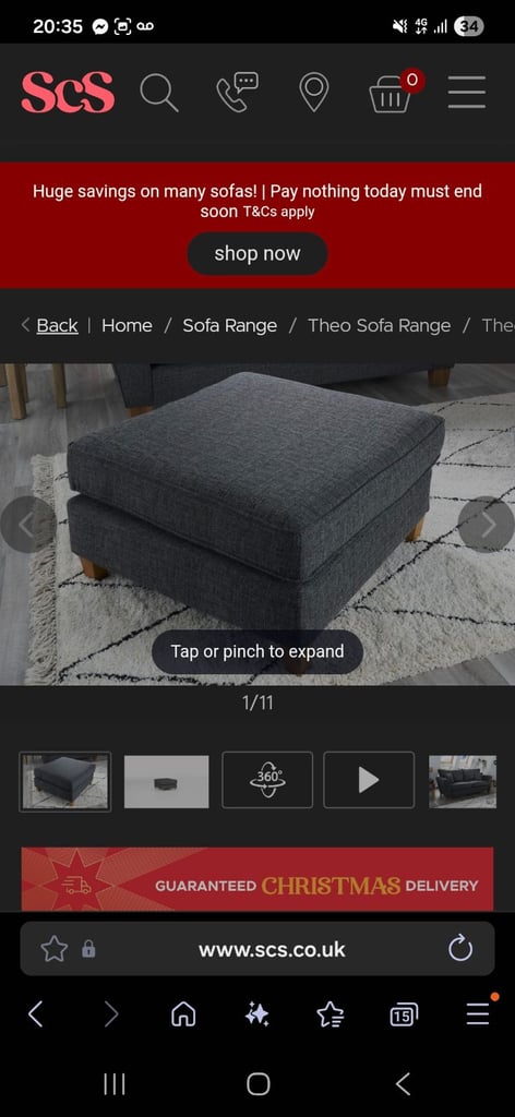 Grey 3 seater sofa and pouffee