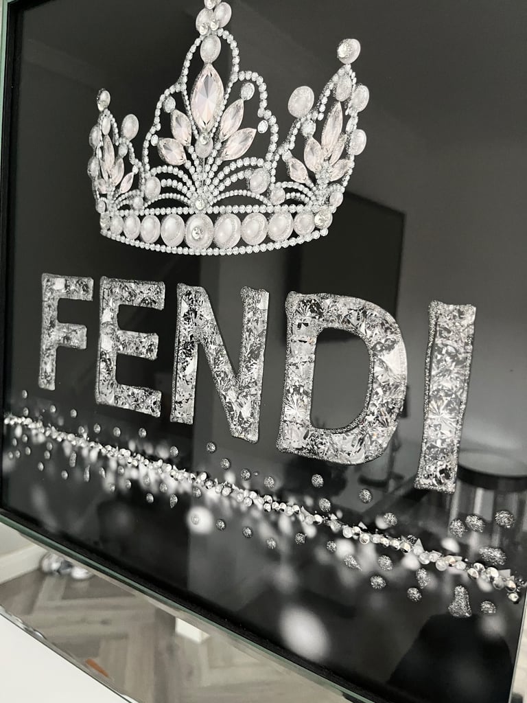 Designer fendi diamanté jewel embellished crystal mirror silver picture photo frame 