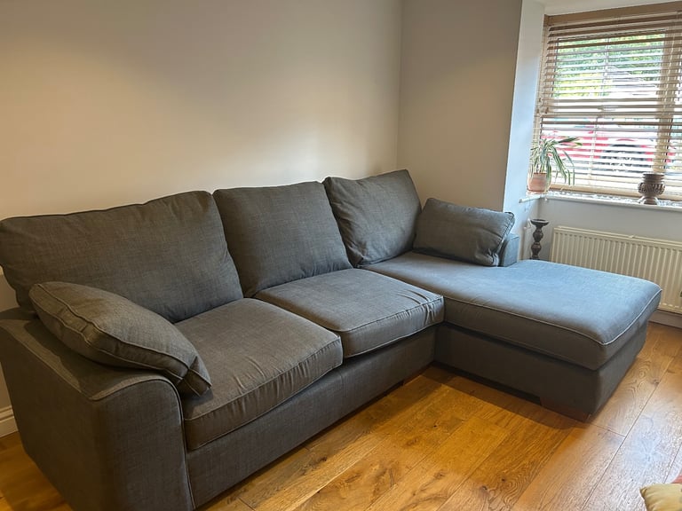 M&S Grey Corner sofa with chaise and footstool