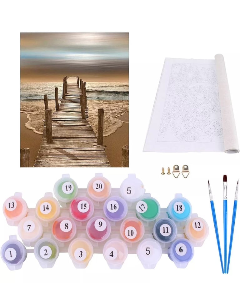 Painting By Numbers Craft DIY Paint On Canvas Brushes & Acrylic Pigment 16”x20”