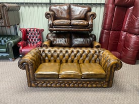 Chesterfield sofa bed Thomas Lloyd antique brown/gold leather