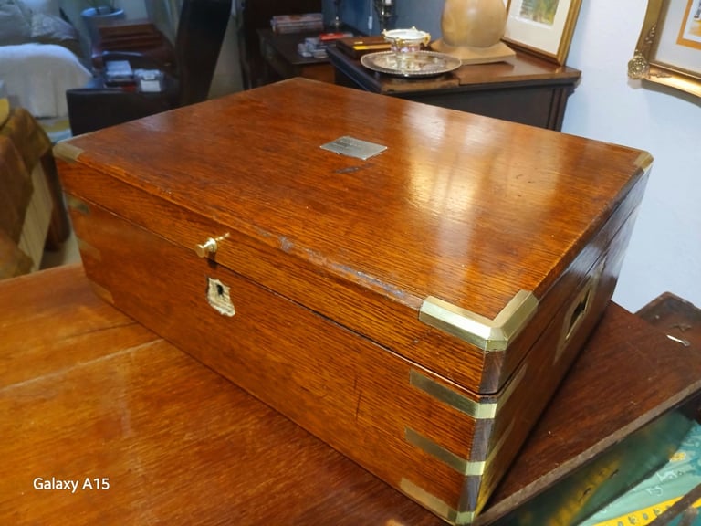 1885 Oak & Brass Bound Military Campaign Officers Document Case