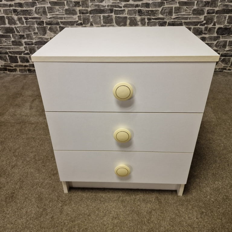 Pair of Vintage White 3-Drawer Bedside Chests