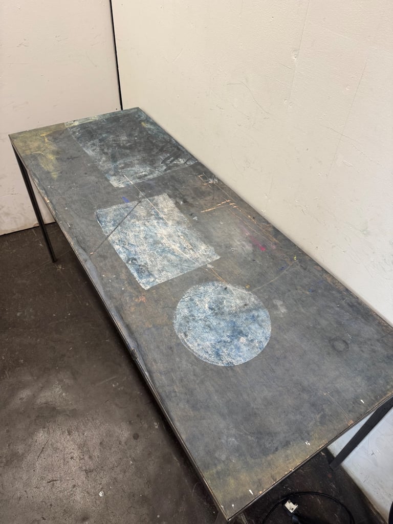 Industrial metal wooden artist desk studio dining table wood vintage antique paint
