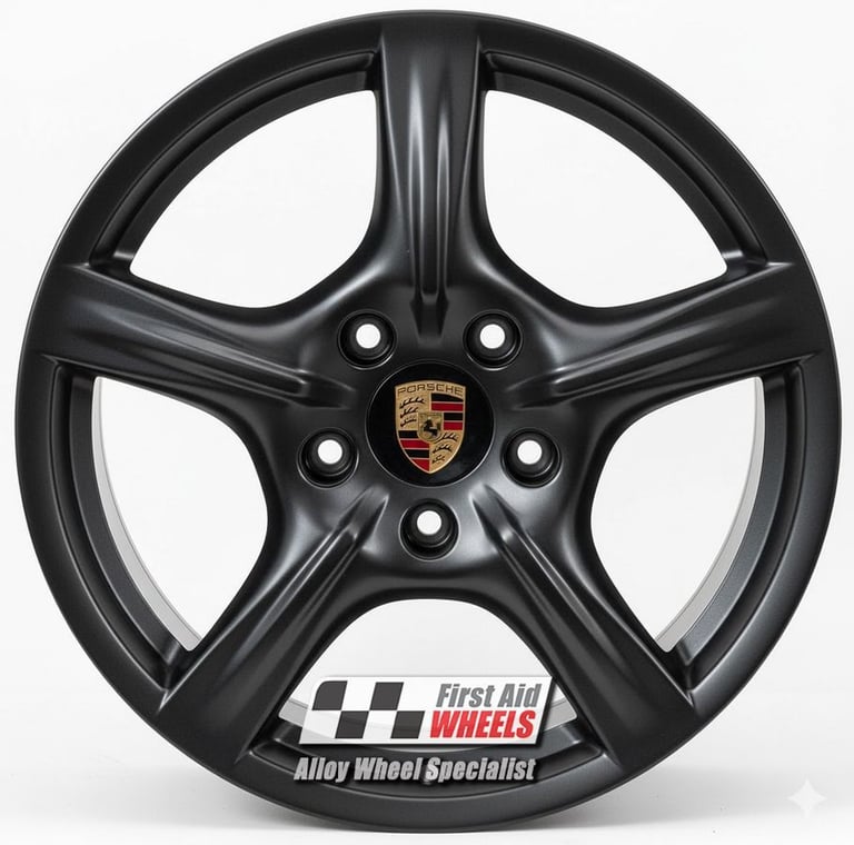R586BS Swap PORSCHE PANAMERA G1 4X 18'' GENUINE 5 SPOKE SATIN BLACK ALLOY WHEELS
