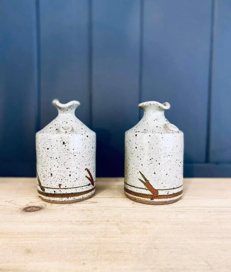 image for Vintage stoneware vinegar and oil bottles, Stoneware Bottles X2