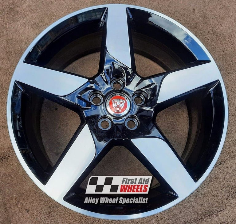 R589DCB Swap JAGUAR XE 4X 18'' GENUINE STYLE 5030 GLOSS BLACK DIAMOND CUT ALLOY WHEELS