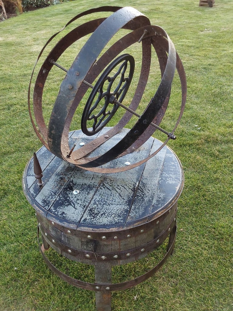 Garden art from whisky barrel materials 