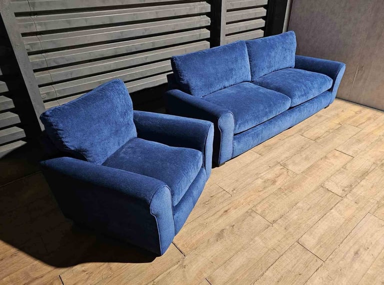 Fabric 4 Seater Sofa & Chair - Blue. 