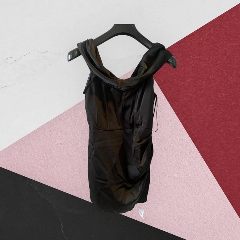 Boo hoo satin ruched bordet drap mini dress UK16