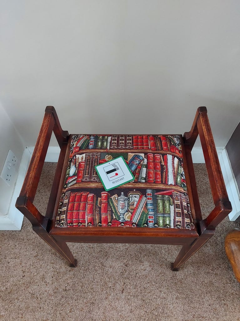 Antique Edwardian inlaid mahogany lift-top piano stool
