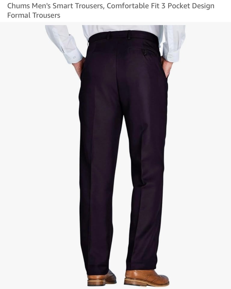 Chums Men's Smart Trousers, Comfortable Fit 3 Pocket Design Formal Trousers (Black - 40/29)