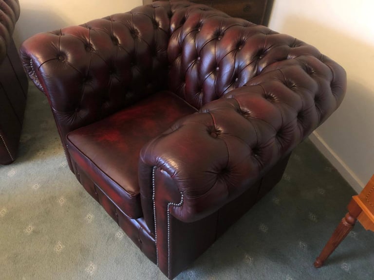 Ox Blood Red Chesterfield Sofa, chair and footstool