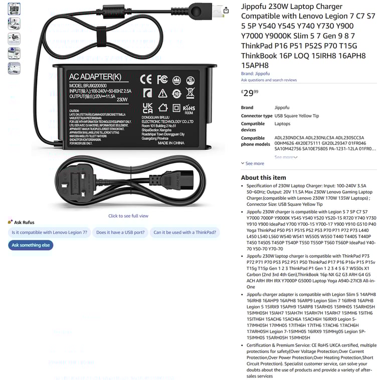 30W Laptop Charger Compatible with Lenovo|| Brand new 50% off price 