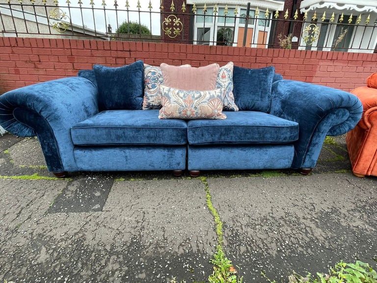 Big 2 seater and chairs and a half in a velvet fabric new condition £599