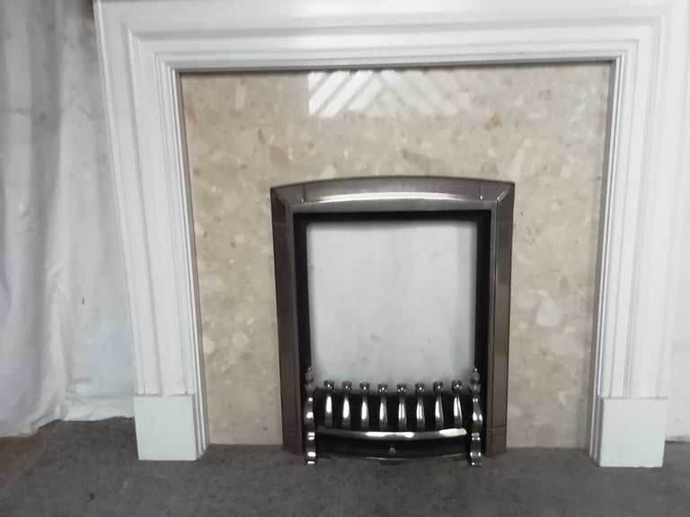 image for Wooden fire surround with granite effect dack panel. 