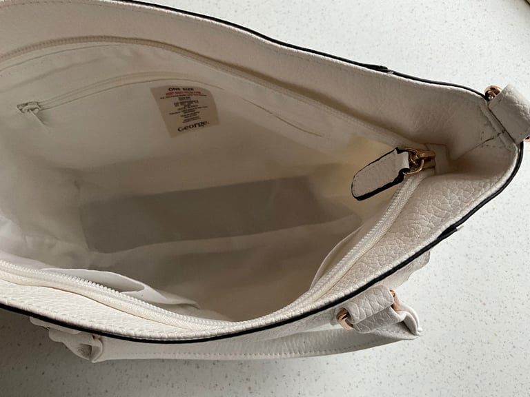 George White Handbag / Shoulder Bag, Gold fittings, Black Piping / Edging - Brand New