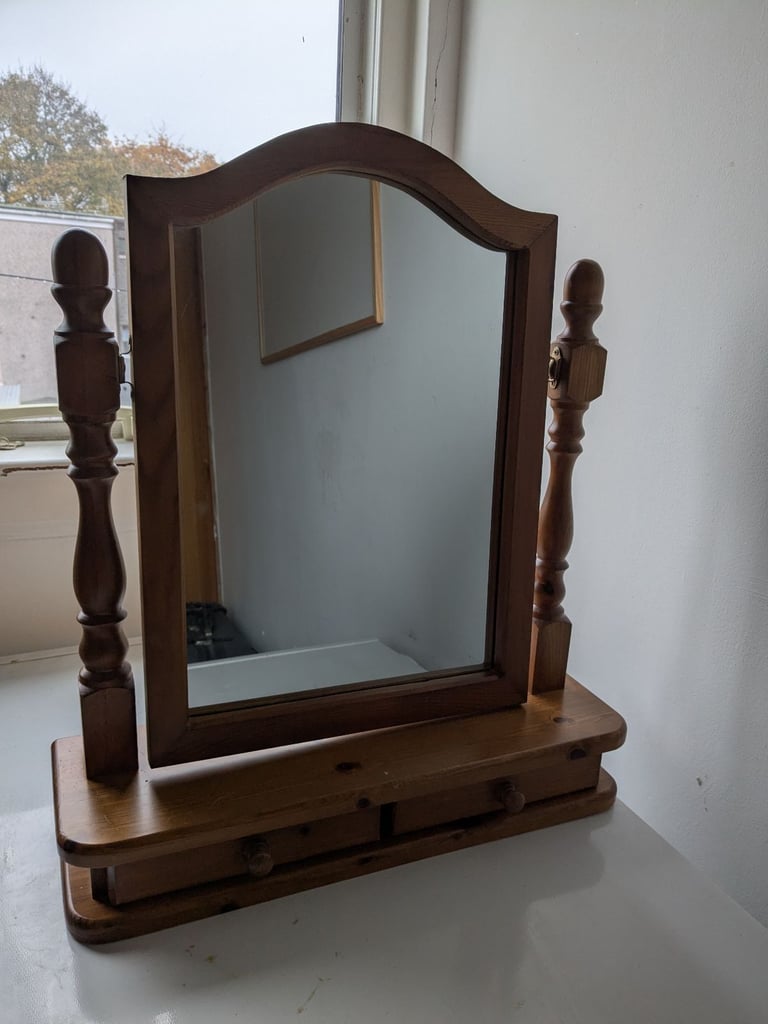 Wooden Dressing Table Mirror with Two Drawers
