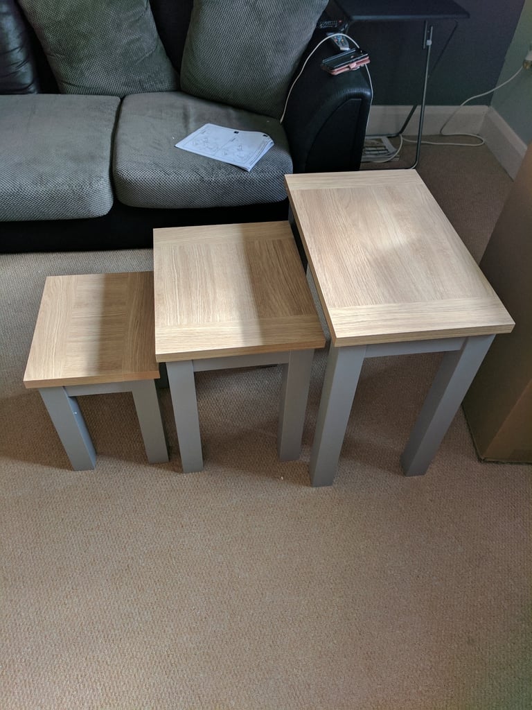 Set of 3 Nesting Tables – Modern Oak & Grey Finish (Next Furniture)