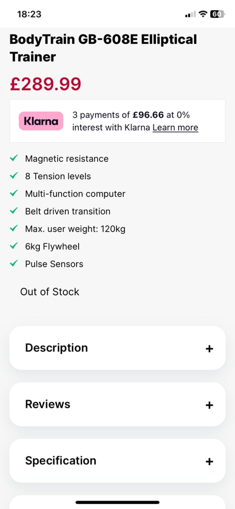 Body Train Elliptical Cross trainer 