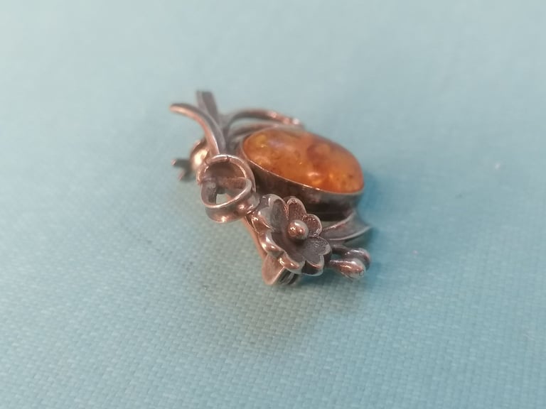 A Lovely Vintage Silver  with Baltic see Amber stone Brooch.  