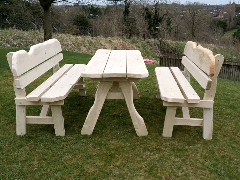 Beautiful looking top quality wooden garden furniture table & benches