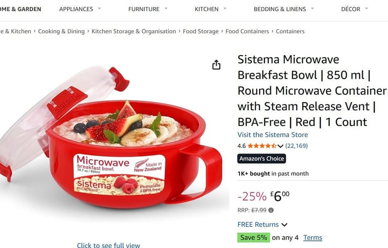 image for 1 Sistema Microwave breakfast bowl. 850ml. NEW 