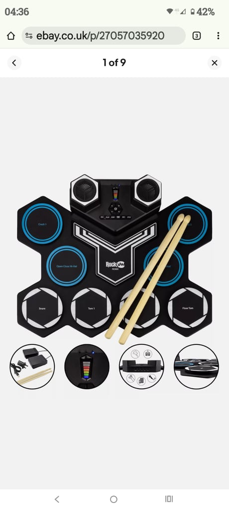 PDT RockJam Roll up Drum Kit Bluetooth 