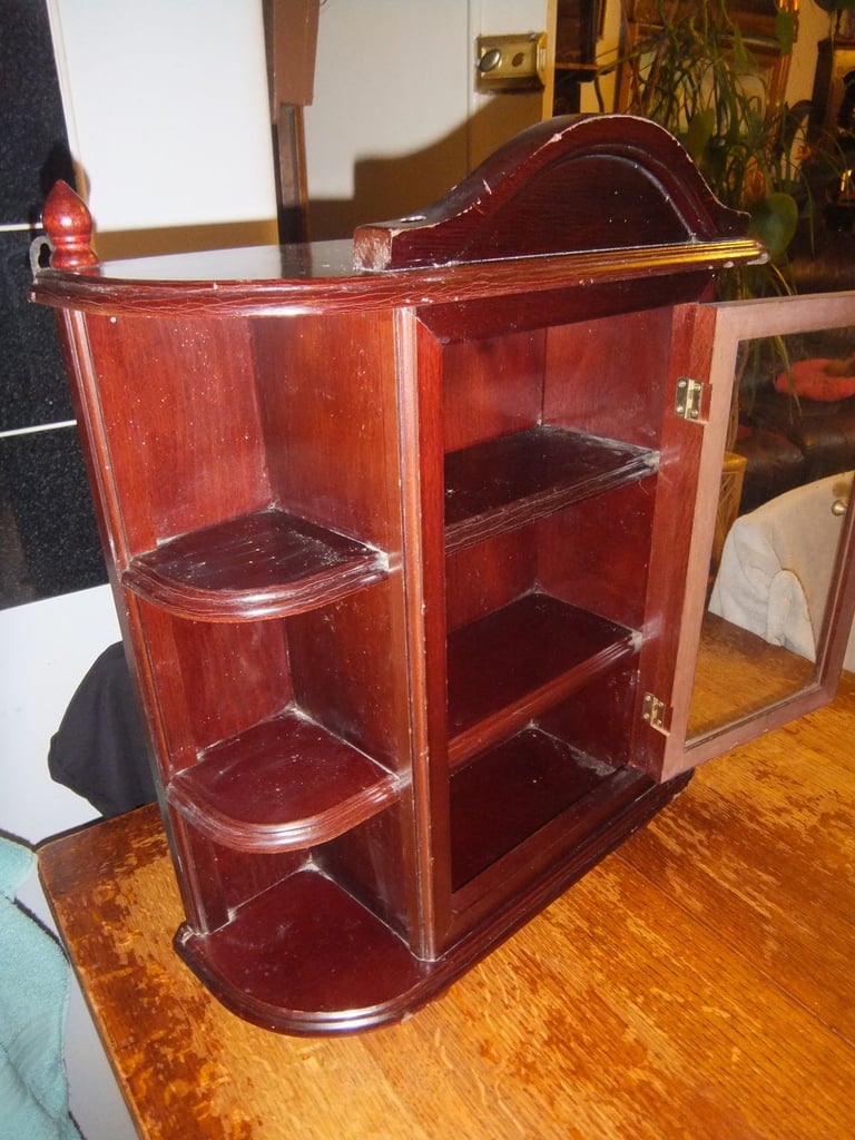 Vintage Wooden Display Cabinet Hanging or Tabletop with Glass Door 52x46cm