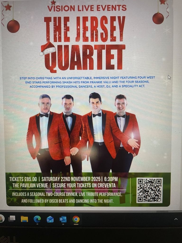  4 Tickets Jersey Quartet – Christmas Tribute Night 22nd November Rutland Hall Hotel 