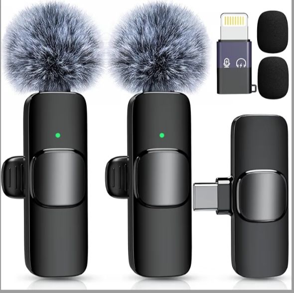 image for Wireless Lavalier Microphone Set for iPhone & Android – Dual Clip-On Mics.