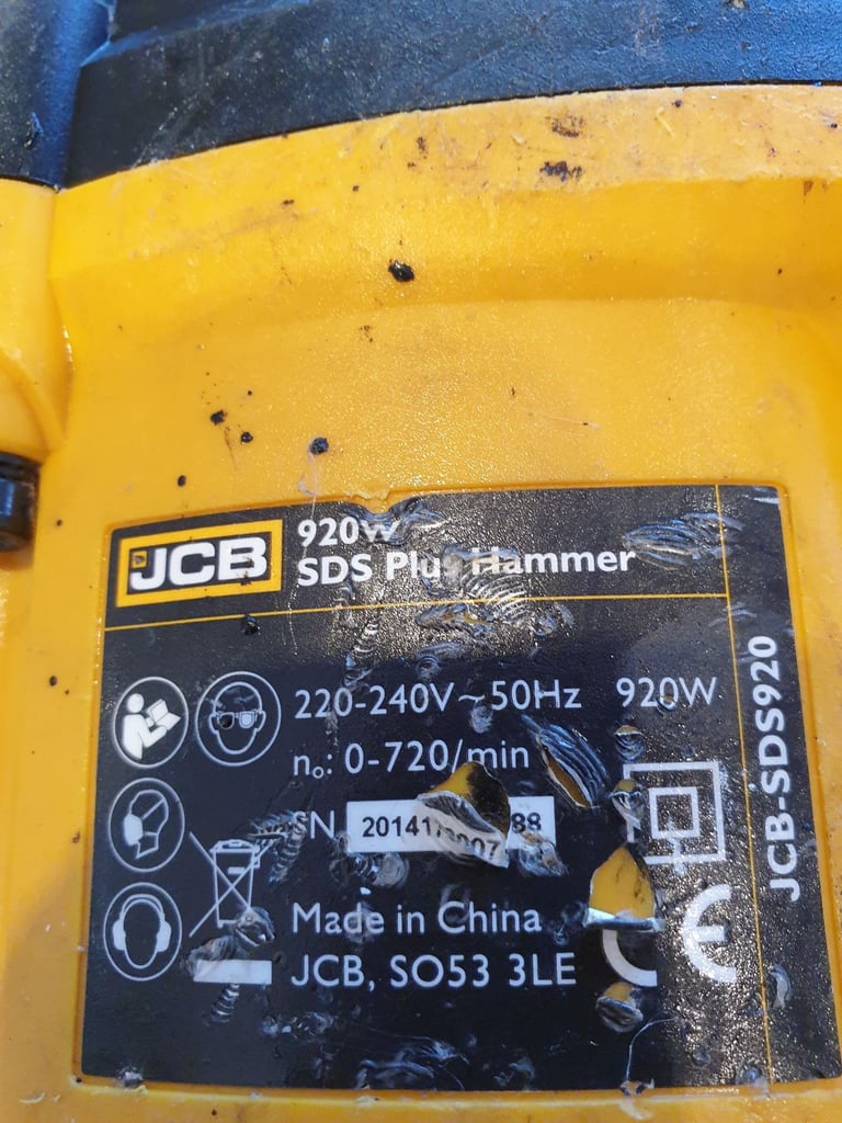 JCB SDS920 920W SDS Plus Hammer Drill with Case and Accessories - Excellent Condition