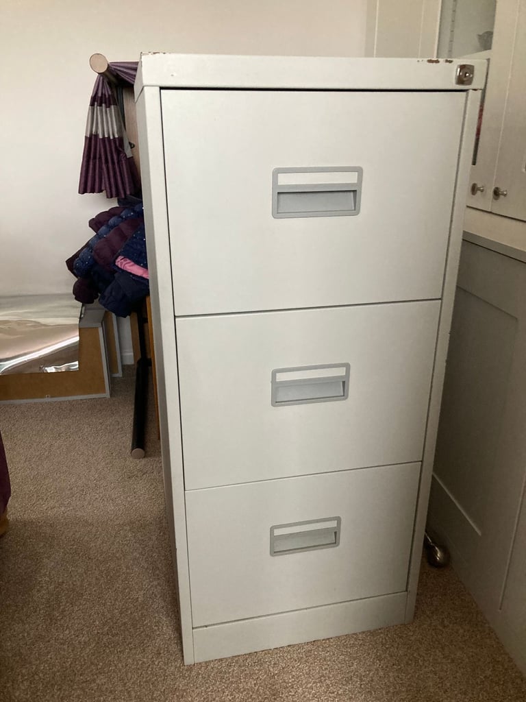 3-Drawer Grey Metal Filing Cabinet
