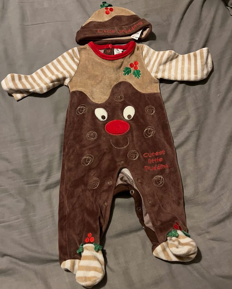 image for Christmas pudding baby outfit 3-6 months