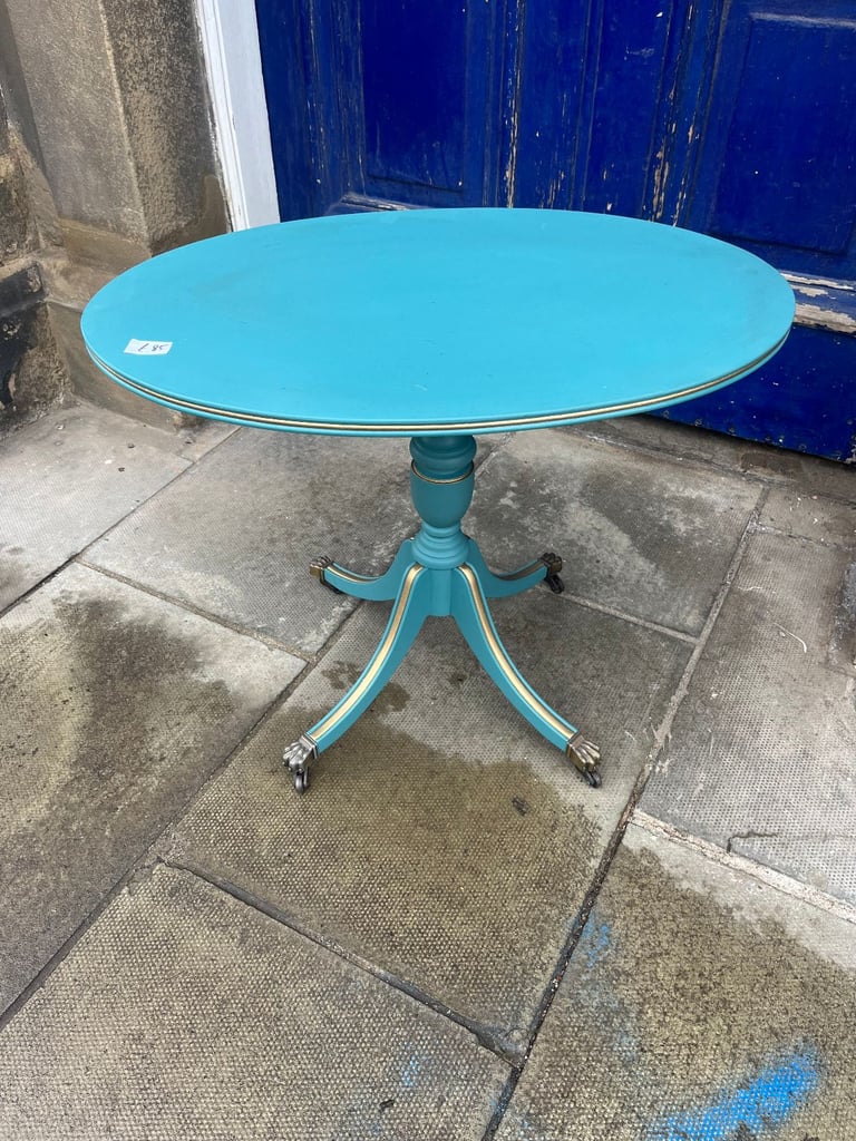 image for  Side Table - Regency Style - Painted Turquoise colour - on Castor Wheels- oval shaped 