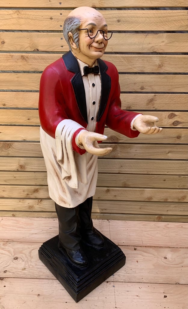 SOLD Vintage Old Man Waiter / Butler Fibreglass Restaurant or Retail Shop Display Figurine Stature