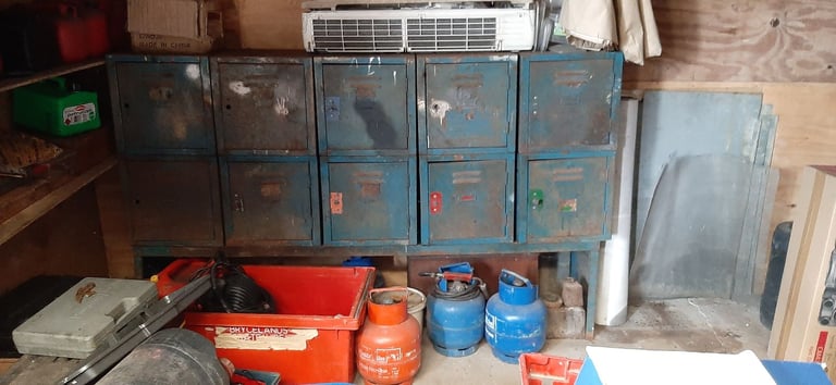 1960's Vintage, 10 square industrial Steel storage lockers 