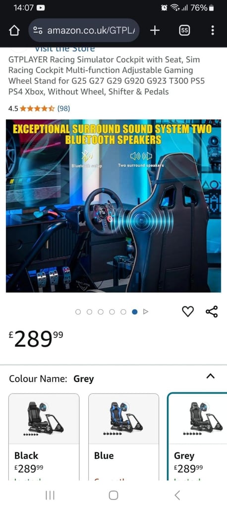 GTPLAYER Racing Simulator Cockpit with Seat Adjustable Gaming Stand G25 G27 G29