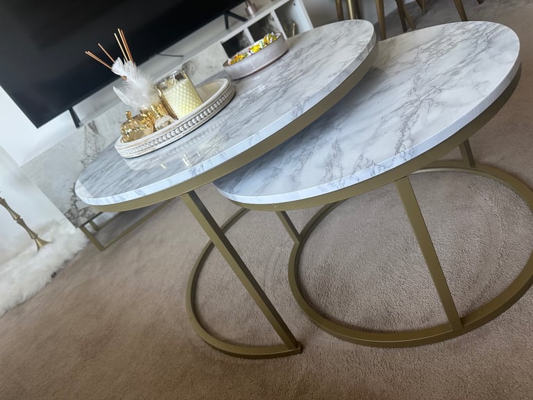  Nesting Marble-Effect Coffee Tables – Excellent Condition