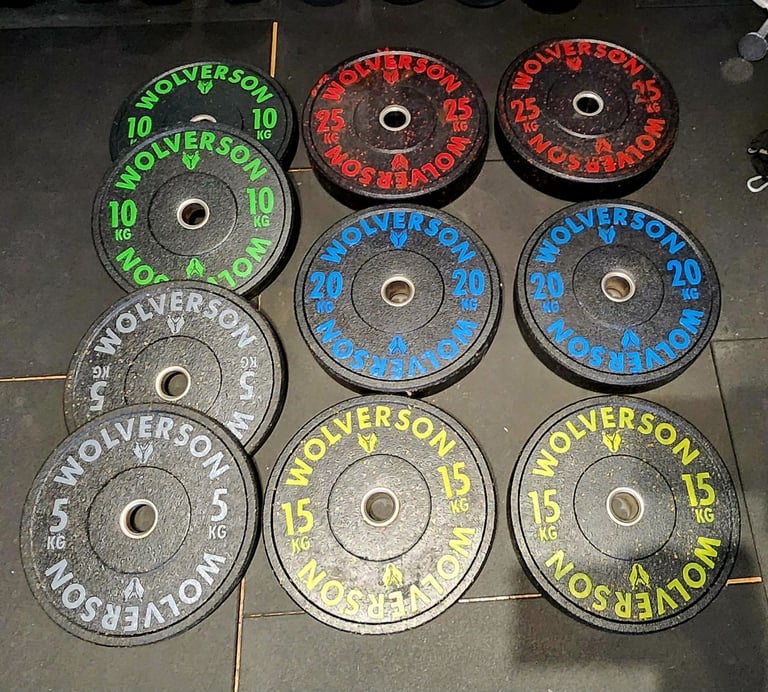 image for As new 150kg wolverson olympic bumper weight plates set