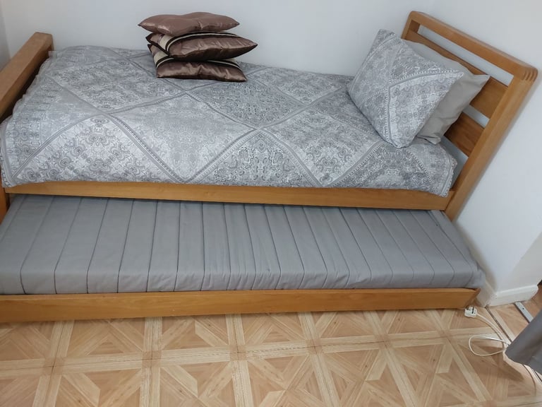 Single bed with guest bed real pine wood and bed side 