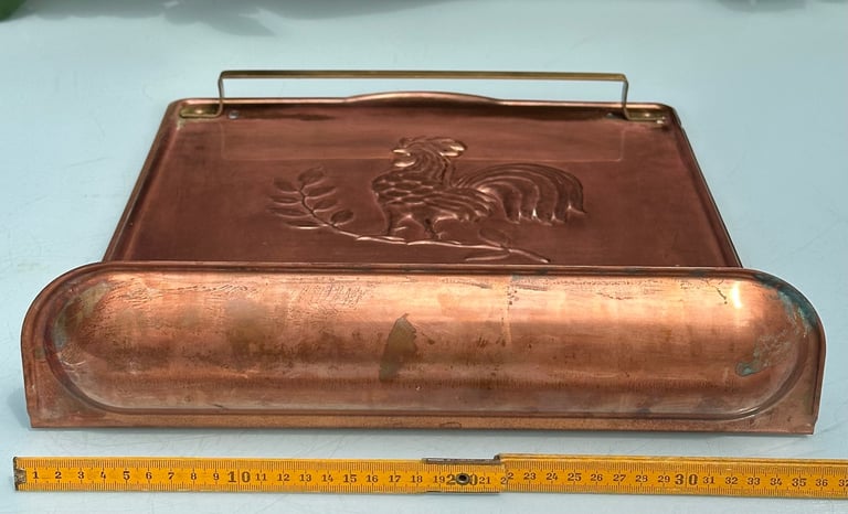VINTAGE FRENCH COPPER KITCHEN UTENSIL RACK, COQ, COCKEREL HANGING RAIL - 49x37cm - WILL POST!