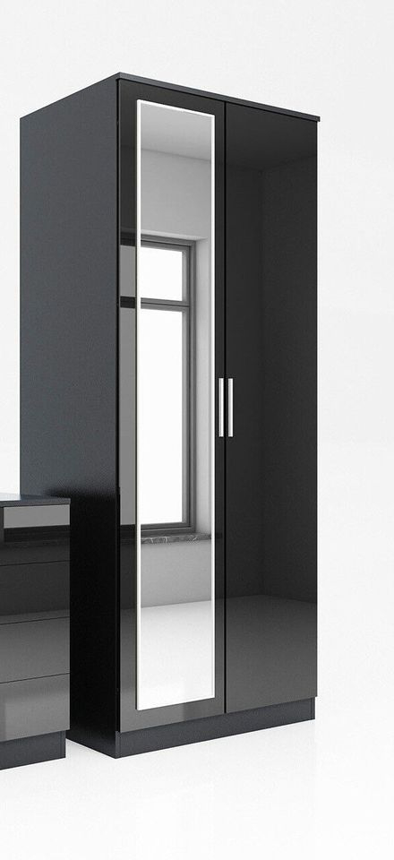 image for New Black 2 Door Wardrobe with Mirror 760 x 470mm RRP £210 Our Price £130