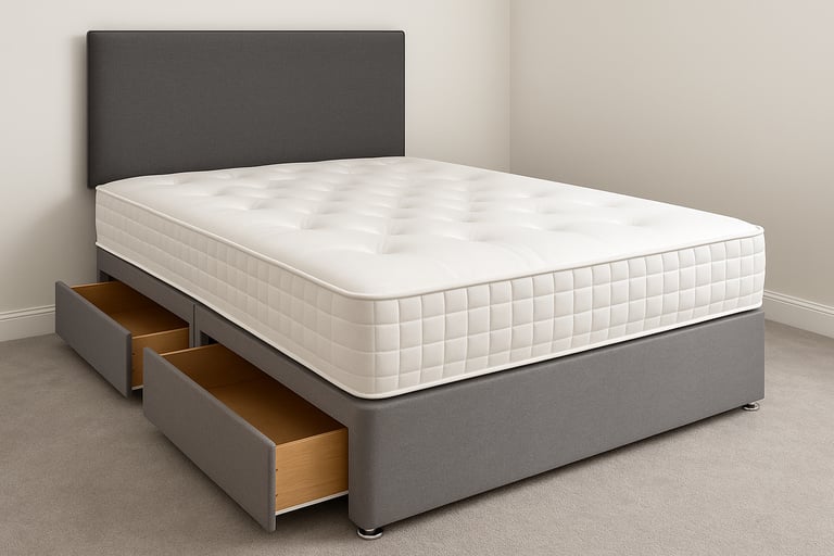 image for Elegant Fabric Divan Bed Single Small Double Double King Size with Storage