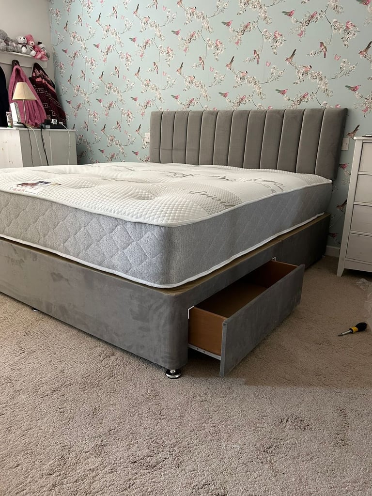Stylish Double Divan Bed With 2 Storage Drawers + Mattress ~Flat 20% Off --COD **