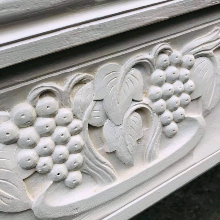 Antique Solid Oak Carved Mirror With Painted Heavy Wooden Frame 