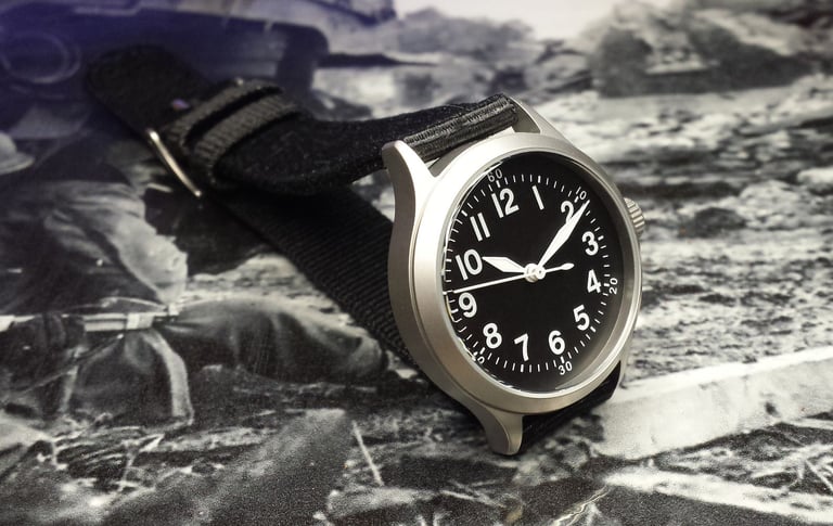 A  'World War 2 - A11' Style Homage Quartz Watch With Sweeping Seconds Hand.