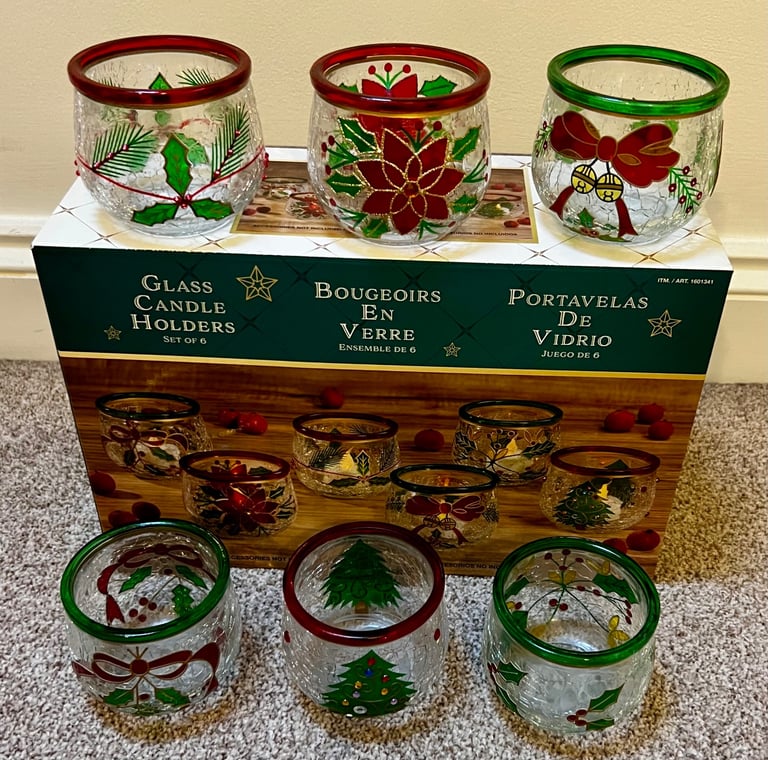 Festive Glass Tealight Candle Holders 