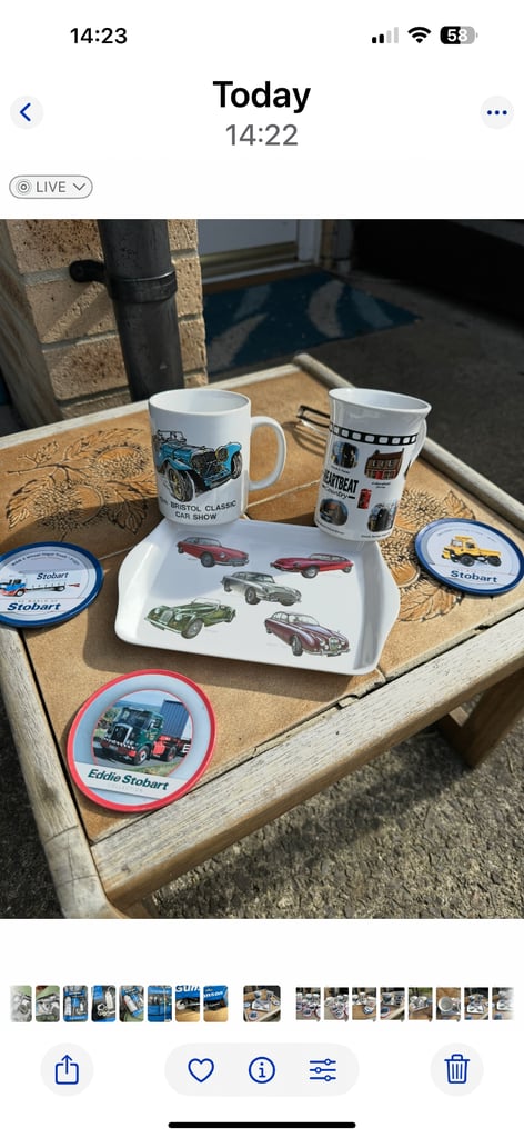 AS   new classic car drinking mugs with  small  biscuit  plate  &   Coasters     £7   Bristol  