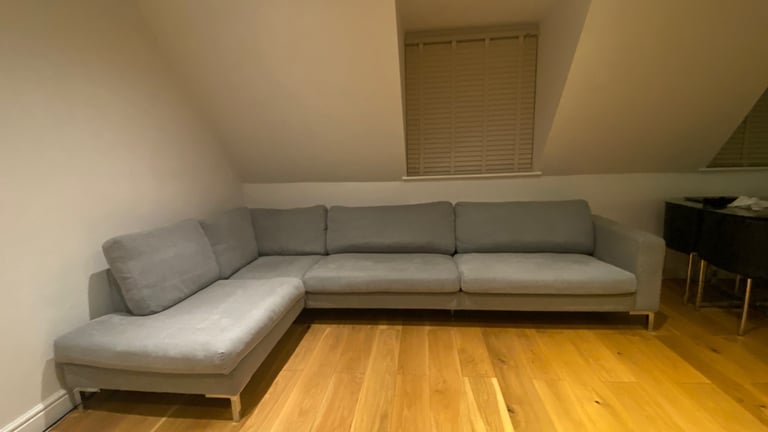 Large Grey L-Shaped Sofa – Good Condition – Must Go!
